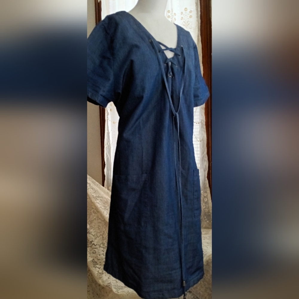 Simple and Cute Thin Blue Denim Dress. PERCH by Blu Pepper